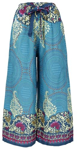 GURU SHOP Palazzohose, Schlaghose, Boho Sommerhose, Hippie Goa Hose - Türkis, Damen