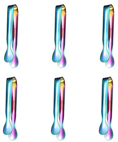 Raopuzi 6 Pcs Pince à Glaçons, 11cm Pince à Sucre en Acier Inoxydable Pince de Service Multifonctions pour Candy Bar Mariage Cuisine Anniversaire Parties (Multicolore)