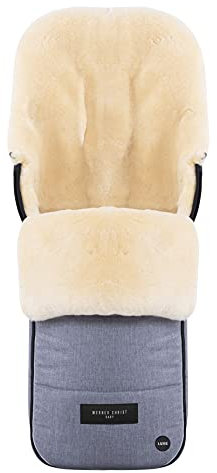 WERNER CHRIST BABY Lammfell-Fußsack FLIMS LUXE – vollfelliger Buggy, Kinderwagen-Fußsack (ab 6 bis 36 Mo.), medizinisches Fell, universal mit Langsschlitzen in Blue (blau-meliert)