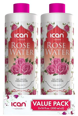 ican 100% Natural Rose Water, Hydrating and Purifying Rose Water 2 x 500ml (1000ml)