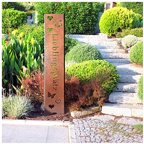 tuning-art Gartenstecker Gartenschild Lieblingsplatz 120 x 21cm DC01 Stahl | Pulverbeschichtet Stabil Langlebig Beidseitige Abkantung Montagefrei Garten Deko