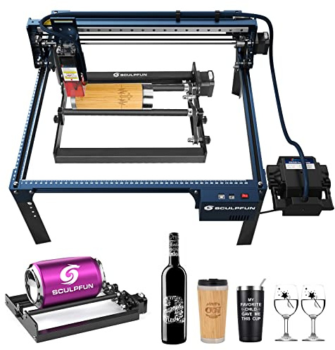 SCULPFUN S30 PRO Machine de gravure laser Découpe Laser 10W avec rotatif laser et Air Assist contrôle automatique, précision 0,005 mm, Découpeuse Graveur laser pour bois, métal, verre, acrylique