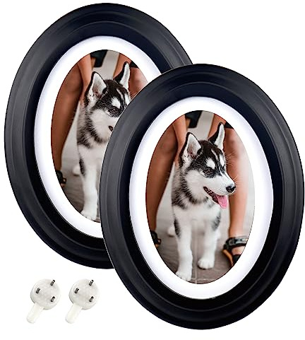 Tellyouwin 2PCS 5x7 Inch Black Oval Picture Frame Wall Frame with Mounting Screws and Hooks, Black Vintage Oval Photo Frame with Plastic Front Easy to Hanger