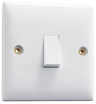 Single Light Switch White | VELTZ Pro | 1 Gang 2 Way 10 Amp | Slim Curved Round Edge Design | Wall Electrical Power Switched