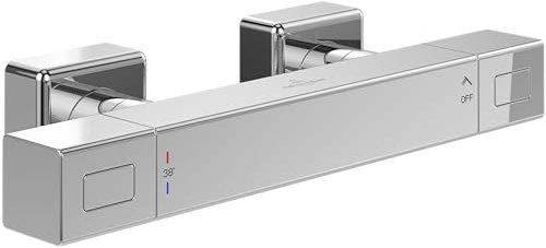 Villeroy & Boch Universal Taps & Fittings duschtermostat, duscharmatur med skållskydd och säkerhetslås vid 38°, blandare dusch ytmonterad, kantig, krom