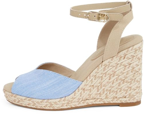 Tommy Hilfiger Donna Espadrillas Wedge Chambray High con Cinturino alla Caviglia, Blu (Blue Spell), 39