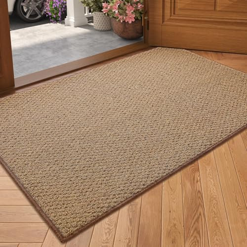 COLOR&GEOMETRY Dirt Trapper Door Mat, Heavy Duty Front Door Mat for Indoor and Outdoor, Non Slip Rubber Backing Door Matts Indoor, Machine Washable Doormat for Muddy Shoes & Paws - Brown, 43.5x75cm