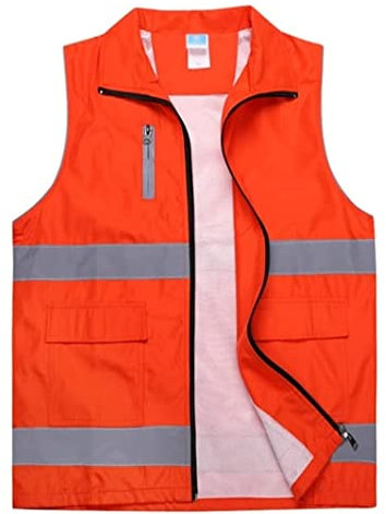 MCLIUJIA Warnweste Reflektierend Reflektierende Westen Mit Taschen Reflektierende Weste for Outdoor-Arbeiten, Joggen, Gehen,- Passungen for Männer Und Frauen Sicherheitsweste(Orange,L)