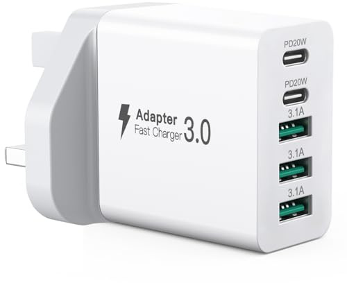 USB C Plug, 50W 5-Port Fast Wall Charger, PD20W Type-C Charging Block | 3.1A Charge PD+QC Hub Multiple USB A+C Main Charger for iPhone 17/16/15/14/13/iPad/Samsung Galaxy S25/S24/S23/Tablets