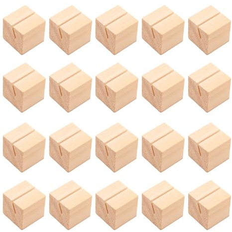 bnsggl Soporte para tarjetas de madera, 20 soportes de madera para números de mesa, tarjetas de nombre, notas fotográficas, soportes para notas de boda, fiesta, soporte de etiquetas de alimentos