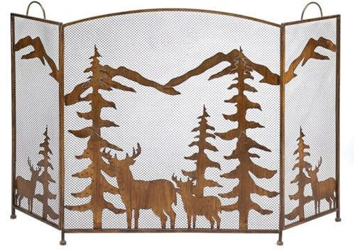 Cenz-888 Grille Pare-étincelles pour fournaise Écran Elk Sapin de Noël cheminée en métal Porte en Fer forgé Grillage Charbon de Bois cloison en frêne Pare-étincelles autoportant(Bruin)