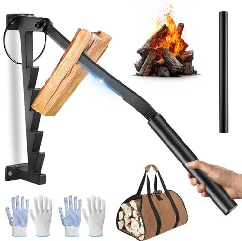 Wall Mounted Wood Splitter, Wall Mounted Firewood Splitter Heavy Duty, Portable Manual Log Splitter with Extended Handle & Short Handle, Kindling Splitter Wood for Camping, Household, Indoor, Outdoor