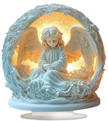 Angel Decor for Table - Cute 2D Acrylic Angel Ornament - Stylish Desktop Valentine Ornaments with Base, Fashionable Angel Wings Sign Decoration