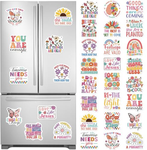 Dazoratix Mental Health Fridge Magnets - 24 PCs Boho Inspirational Refrigerator Decorative Magnet Motivational Quotes Emotion Magnetic Stickers for Girls Office Whiteboard School Supplies Locker Decor
