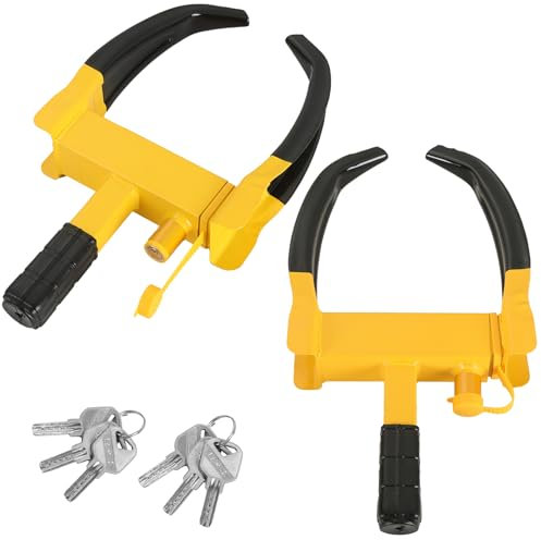 DASBET Wheel Lock 2 Pack Anti-Theft Wheel Clamp for Cars Caravans Trailers Heavy Duty Car Clamp with 3 Keys Adjustable Security Tire Lock Fits 7-11 Width Tyres (Black)