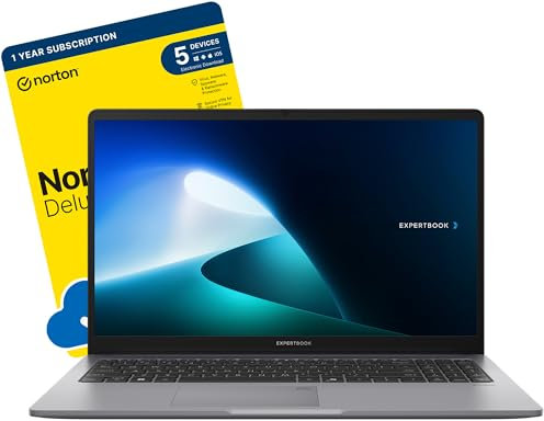 ASUS ExpertBook P1 15.6-inch Business Laptop (Intel Core i5-13420H, 8 GB DDR5 RAM, 256 GB SSD, Wi-Fi 6, Fingerprint reader, Windows 11 Pro) includes Free Norton 360 Deluxe Antivirus Software