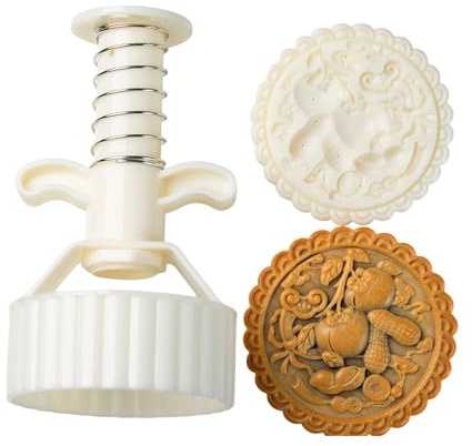 Gissroys Moules traditionnels chinois à gâteaux de lune en plastique ABS Outil de cuisson à double capacité pour les festivals faits à la main Moules à gâteaux de lune avec façade de nettoyage facile