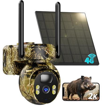 SEHMUA 4G LTE Camara Vigilancia Exterior Solar con Tarjeta SIM, Camara Fototrampeo sin WiFi con Detección de Movimiento, 2K Visión Nocturna en Color, PTZ 360°, Audio Bidireccional, IP66