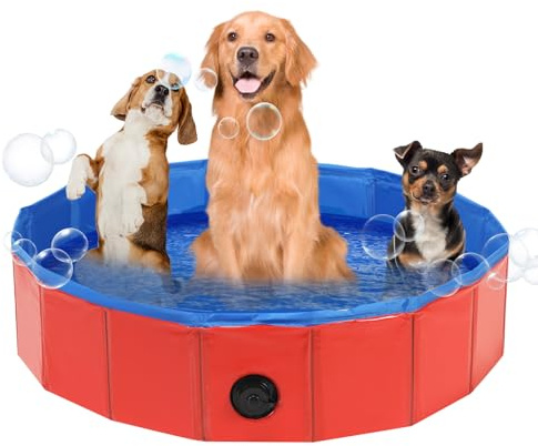 DASBET Foldable Dog Pool Dog Paddling Pool Collapsible Dog Swimming Pool Red Portable Pet Wading Pool for Dogs, Puppies, Cats Pet Tub for Indoor & Outdoor (100 cm Diameter x 30 cm Height)