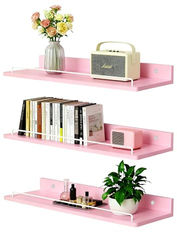 Jemyxhw Estanteria Pared Baldas Flotantes de Madera Juego de 3 Baldas Pared para Baño, Entrada Recibidor, Cocina, Salon 14x40 cm (Rosa)