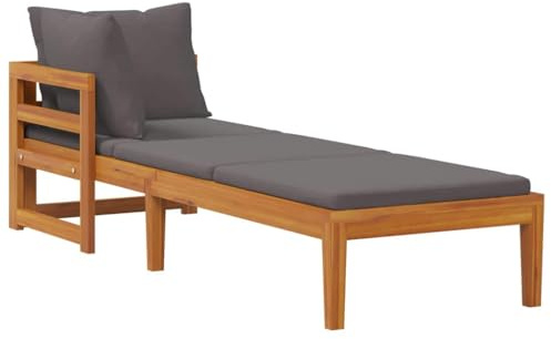 QJBSAVVA Lettino da giardino in legno massiccio di acacia con imbottitura, 202 cm, con braccioli, montaggio flessibile, comodo lettino per terrazza e giardino