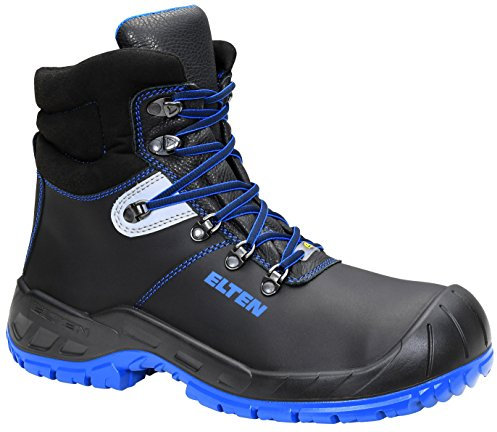 ELTEN Sicherheitsschuhe ALESSIO Mid ESD S3, Herren, Leder, Stahlkappe, leicht, robust, Schwarz/Blau, Größe: 44