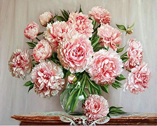 WOWDECOR Malen nach Zahlen Kits für Erwachsene Kinder, DIY Ölgemälde – Rosa frische Blumen, 40,6 x 50,8 cm (X7016, rahmenlos)