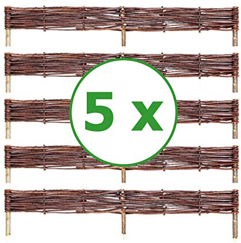 5 x BOGATECO Beeteinfassung aus Weide | 100 cm Lang & 10 cm Hoch | Holz-Zaun Rasenkante | Weiden-Zaun Steckzaun Perfekt für den Garten als Weg-Abgrenzung | Gartenzaun Weidezaun Zaunelemente