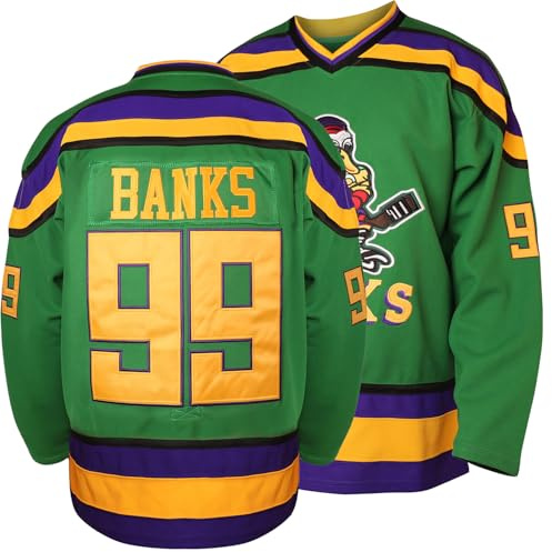 Charlie Conway #96 Mighty Ducks Adam Banks #99 Movie Ice Hockey Jersey (99 Green, X-Large)