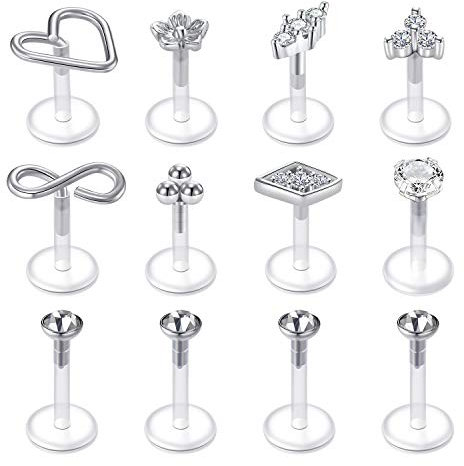 Crdifu 12stk Bioflex Lippenpiercing Labret Stecker Set Flexibel Kunststoff 6/8/10mm Lippe Helix Piercing Retainers