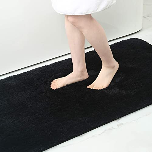 Homaxy Badezimmerteppich rutschfest Waschbar Badematte Weich Flauschig Badteppich Shaggy Hochflor Mikrofaser Badvorleger – 41 x 61 cm, Schwarz