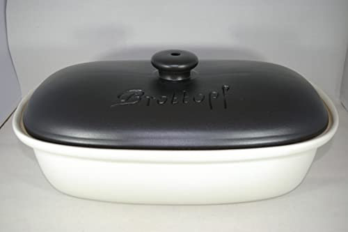 Töpferei Seifert Brottopf weiss/schwarz matt Gross 40 cm | Brotkasten | Brotbox | Brotdose | Brotbehälter | Steinzeug | LxB 41x25