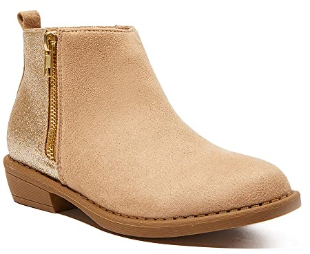 FabKids Girls Boots Glitter Ankle Short Booties Side Zipper Riding Boot Low Heels Dress Boot Shoes For Toddle Size T9
