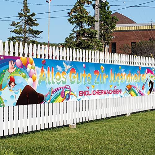 Jugendweihe Deko, 250cm x 45cm Alles Gute zur Jugendweihe Banner Endlich Erwachsen Party Dekoration Erwachsenwerden Hintergrund Banner Endlich Erwachsen Banner Deko für Mädchen Junge