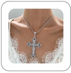 Yienate Collana Croce Gotica Vintage Argento Fiore Vite Ciondolo Collana Grande Croce Religiosa Punk Dichiarazione Crocifisso Collana Gioielli Per Donne E Ragazze