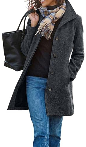 CHARTOU Women's Casual Thicken Wool Blend Stand Collar Single Breasted Pea Coat (X-Large, Grey)