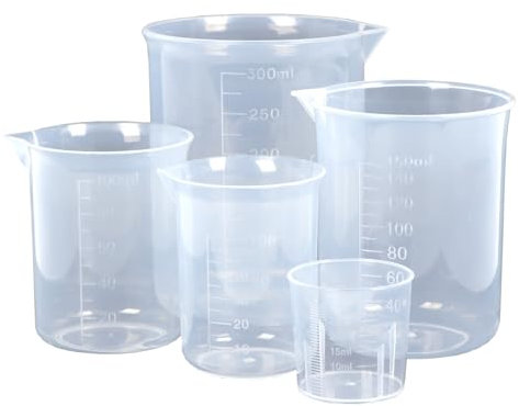 5 Pack Plastic Measuring Jugs, Transparent Lab Graduated Beakers, Heat Resistant Measuring Mixing Cups Set, Multipurpose Cooking Baking Liquid Measure Tool 30ml 50ml 100ml 150ml 300ml