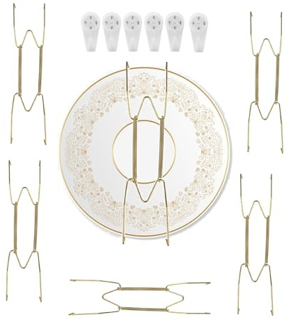Ieron Set di 6 Ganci da Parete per Piatti, Ganci Espositore per Piatti da 8 Pollici con Gancio a Molla e Supporto Filo per Appendere Compatibili con 20 cm - 22 cm Accessori Decorazione Casa da Parete