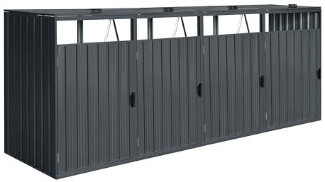 AXI Owen Cache Poubelle Métallique Anthracite/Acier Galvanisé Résistant aux Intempéries - Abri Poubelle pour 4 conteneurs - Max. 240L/960L- Abri Poubelle Extérieur avec Excellente Ventilation
