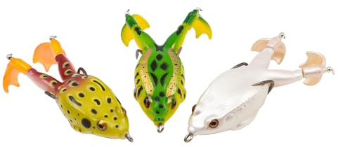 Sarini 3st Realistiska grodafiskedrag, Soft Top Water Frog Lures Silikon, sötvattensbete Flytande grodabete med ogräsfritt krokbasfiskedrag