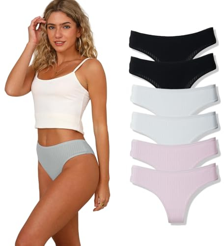 Hialegion Femme String Coton sous-vêtements Taille Moyenne Culottes Coupe Française Tanga XL
