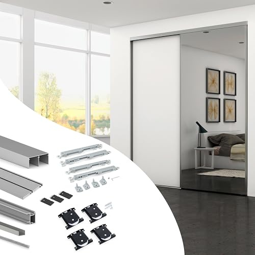 Emuca - Sistema corredero para armario de 2 puertas con perfil tirador Sharp, espesor 18 mm, cierre suave, tableros no incluidos, Anodizado mate