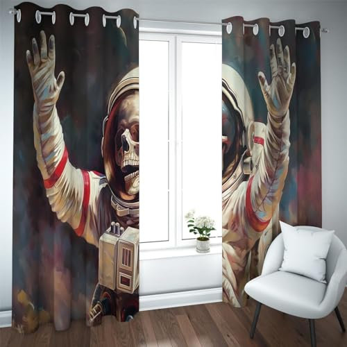 Deertweet Home Weltraum Thema Fensterbehandlungen Schädel Astronaut Muster Verdunkelungsvorhänge für Schlafzimmer Wohnzimmer Schlafsaal Wärmeisolierter Vorhang 2 Paneele H214xB107