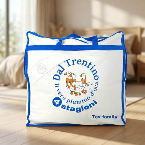 Piumino d’Oca Trentino 4 Stagioni, 2 Piumini Separabili, Soffice, Versatile, 50% Piumino e 50% Piuma d’Oca, Certificato OEKO-TEX - Matrimoniale 2 Piazze Cm. 250X200