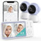 BOIFUN 2K Babyphone mit 2 Kameras App, Split-Screen-Ansicht, Weinen/Bewegungs/Geräuscherkennung, Intelligente Nachtsicht, Automatische Verfolgung, PTZ 345°/65°, 5 Video Babyfon WLAN, Zwei-Wege-Audio