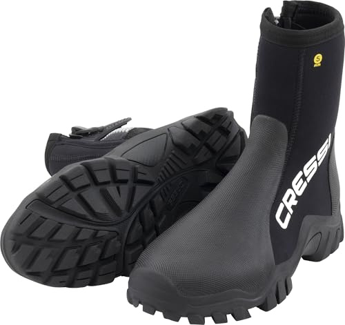 CRESSI ReefTech/RS Unisex Black Neoprene Boots 5mm Double lined for use in Cold Water, Ideal for Diving with Open Heel Fins, designed to Protect Feet from the Cold