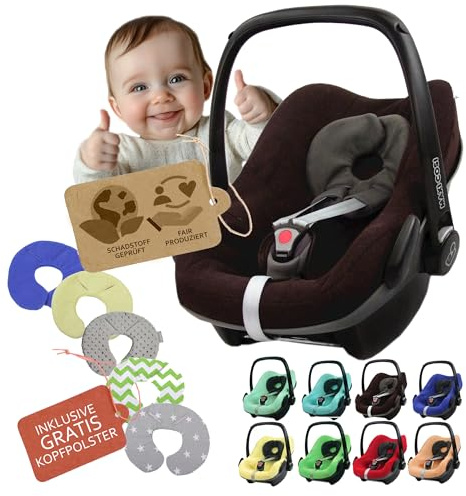 Frottee Sommerbezug [Schonbezug für Babyschale] Autositz kompatibel mit Maxi Cosi Pebble und Pebble Plus + GRATIS Kopfpolster (braun)
