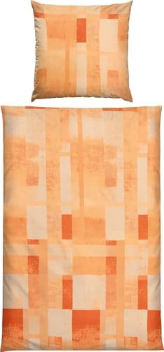 REDBEST Bettwäsche Single-Jersey Grafik Motive apricot-Terra Größe 80x80 cm / 135x200 cm - temperaturausgleichend, bügelfrei, mit Reißverschluss