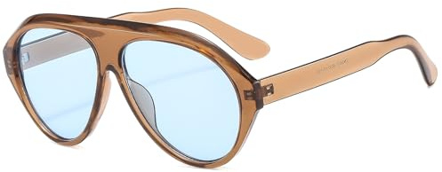 Long Keeper Lunettes de soleil surdimensionnées pour femmes rétro pilote lunettes de soleil pour femmes hommes grandes lunettes de soleil rétro années 70 80 UV400, Marron transparent et bleu