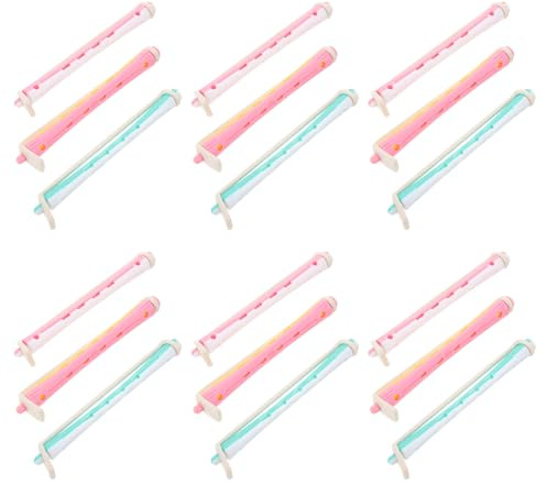 Hemobllo Varillas para Permanente de Cabello Natural y Corto, Juego de 18 Rulos de Plástico para Ondas Frías, Tamaño 0,9 Cm, Colores, para Peinado Profesional y Uso en Salón